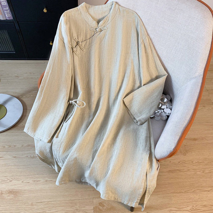 Camicia da donna a maniche lunghe con colletto alla coreana e bottoni a rana, modello casual Buddha Stones. - Beige - US8-10, UK/AU12-14, EU40-42 (2XL) - image 10