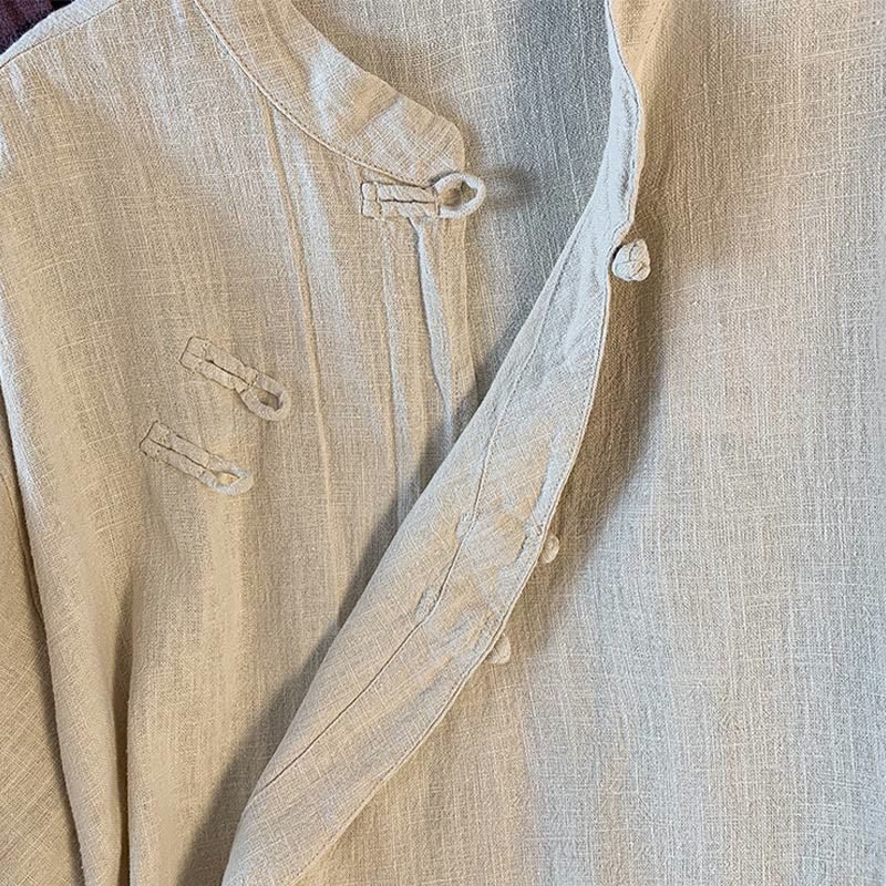 Camicia da donna a maniche lunghe con colletto alla coreana e bottoni a rana, modello casual Buddha Stones. - image 17