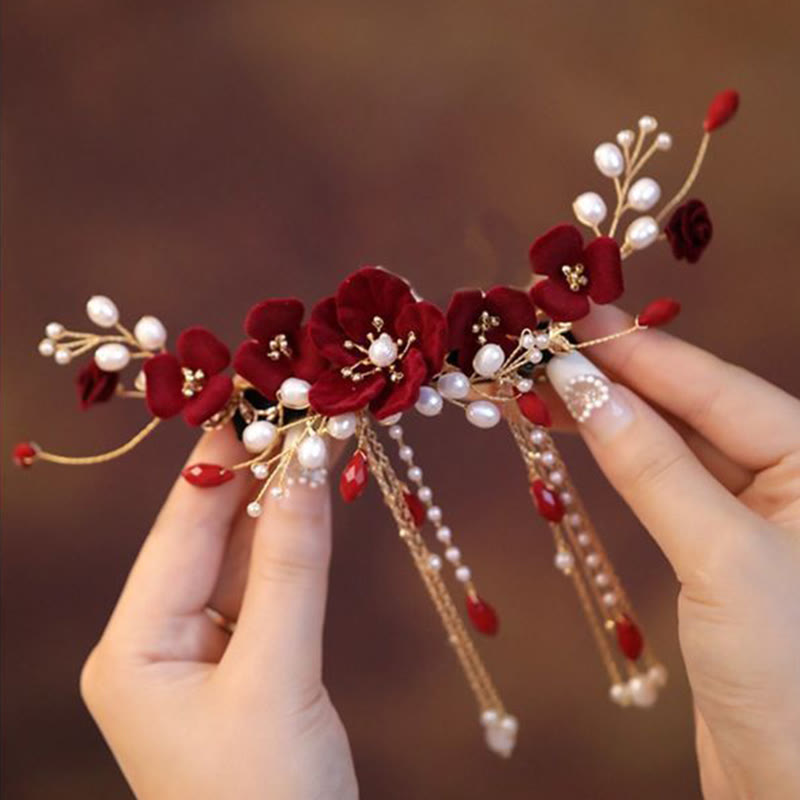 Fermaglio per capelli con rosa rossa da sposa cinese orientale da sposa Buddha Stones