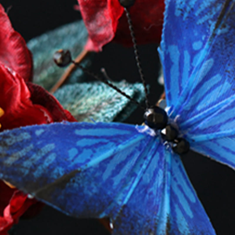 Forcina per capelli con fiore rosso e farfalla blu in stile cinese classico Buddha Stones