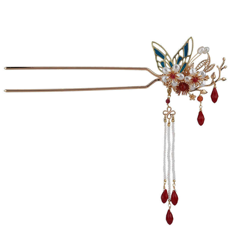Fermaglio per capelli con perle a forma di Buddha Stones , stile cinese classico, con fiori e coroncina