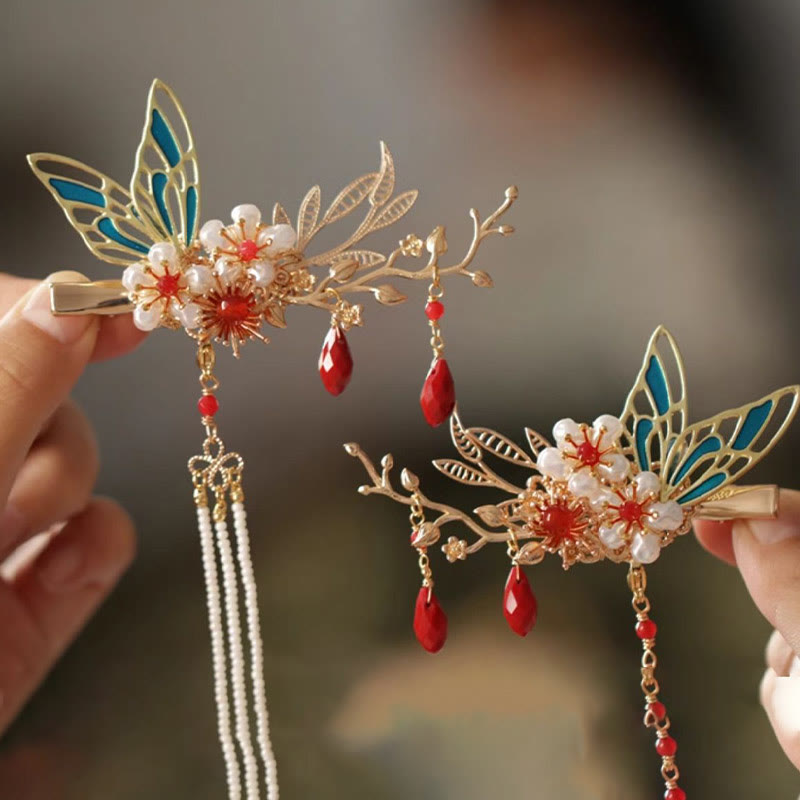 Fermaglio per capelli con perle a forma di Buddha Stones , stile cinese classico, con fiori e coroncina