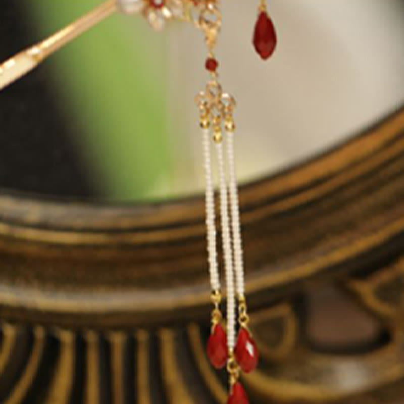 Fermaglio per capelli con perle a forma di Buddha Stones , stile cinese classico, con fiori e coroncina