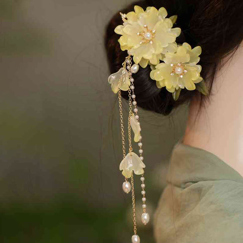 Fermaglio per capelli laterale con nappa di magnolia classica Buddha Stones