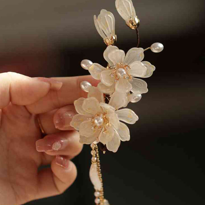 Fermaglio per capelli laterale con nappa di magnolia classica Buddha Stones
