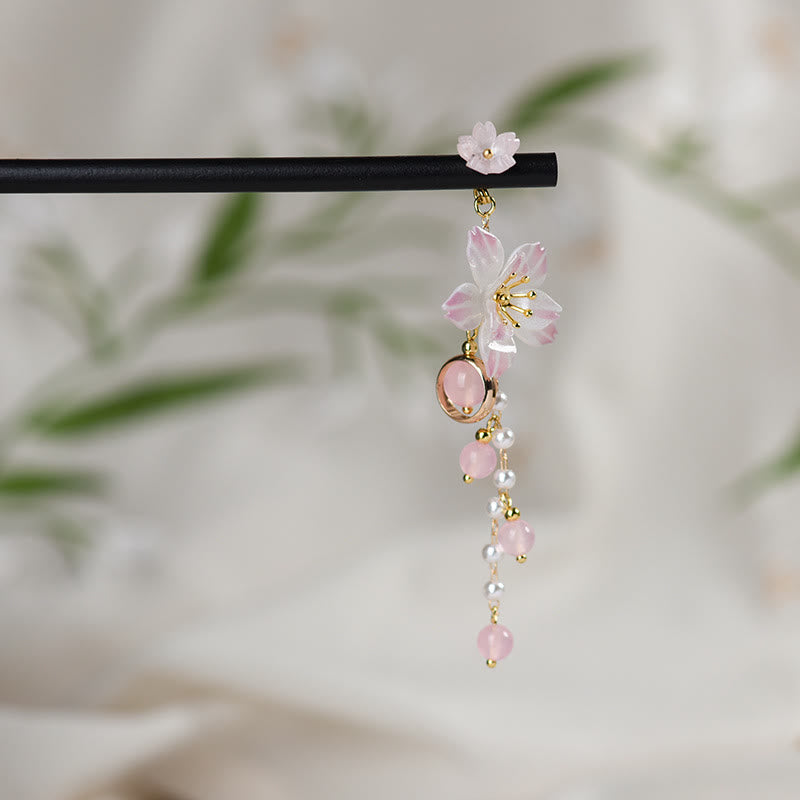 Forcina per capelli in legno con nappa in fiore di pero in stile artistico Buddha Stones