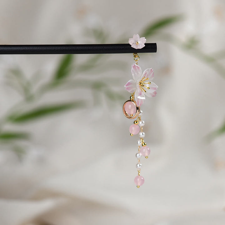Forcina per capelli in legno con nappa in fiore di pero in stile artistico Buddha Stones