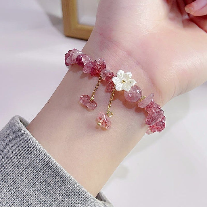Buddha Stones Quarzo fragola naturale Quarzo fragola verde Braccialetto di guarigione di cristallo Super Seven Flower
