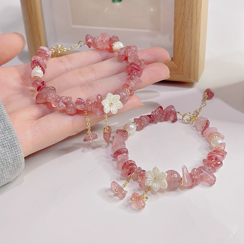 Buddha Stones Quarzo fragola naturale Quarzo fragola verde Braccialetto di guarigione di cristallo Super Seven Flower