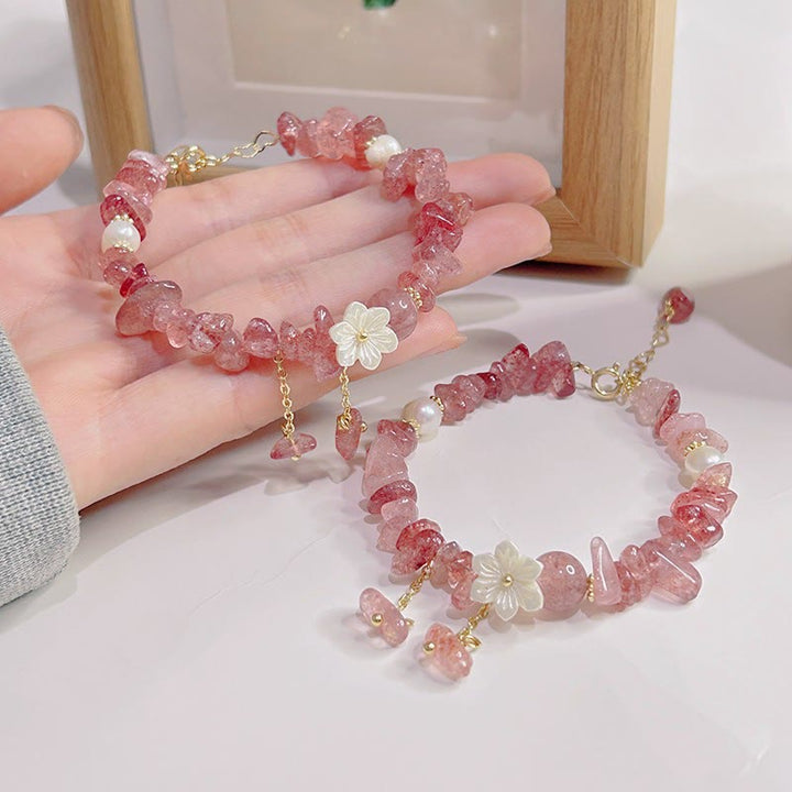 Buddha Stones Quarzo fragola naturale Quarzo fragola verde Braccialetto di guarigione di cristallo Super Seven Flower