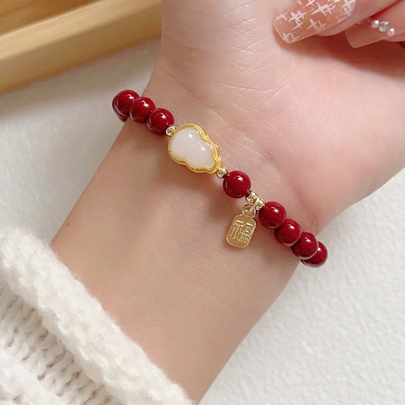 Braccialetto di benedizione con ciondolo Fu, carattere zucca e cinabro Buddha Stones