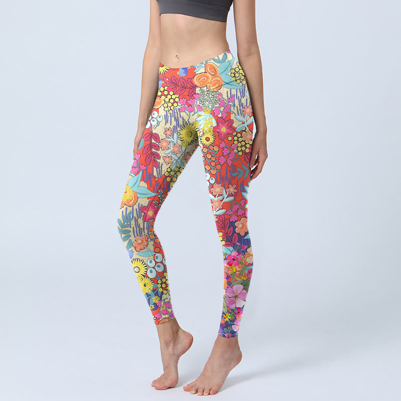 Leggings da palestra per fitness con stampa di fiori colorati Buddha Stones, pantaloni da yoga da donna - Rosso viola pallido - US18, UK/AU22, EU50 (4XL) - image 0