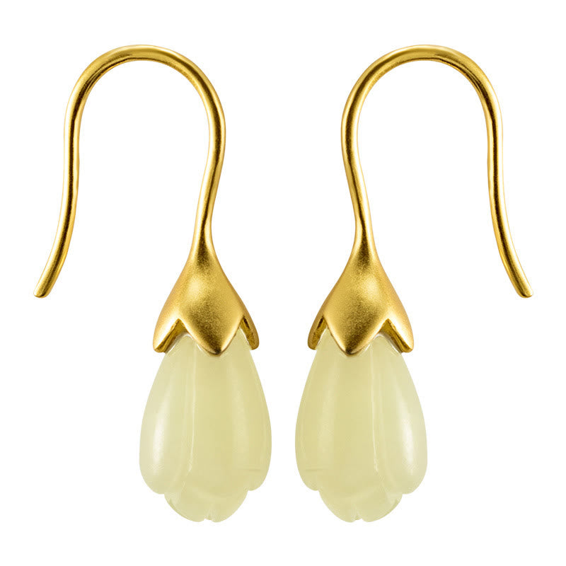 Orecchini pendenti Buddha Stones in argento sterling 925 con giada Hetian e magnolia - image 6