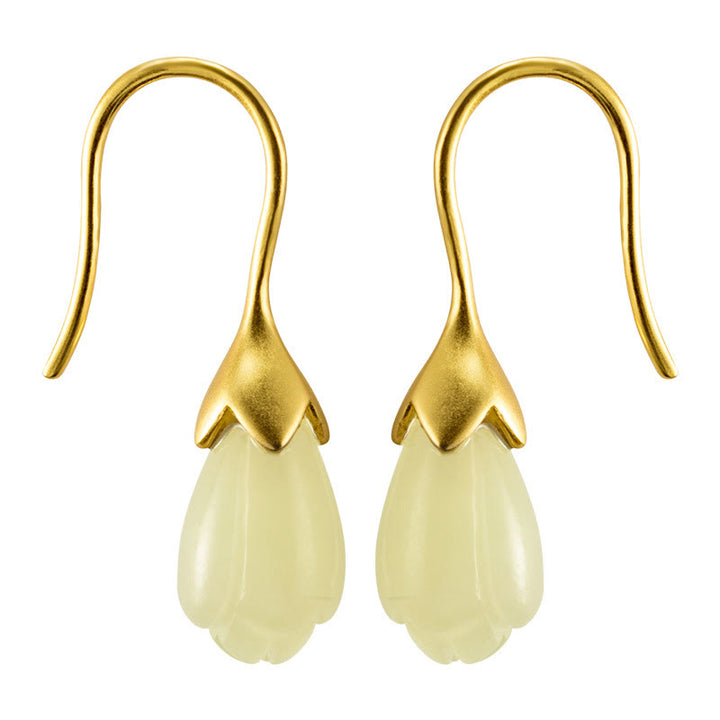 Orecchini pendenti Buddha Stones in argento sterling 925 con giada Hetian e magnolia - image 6