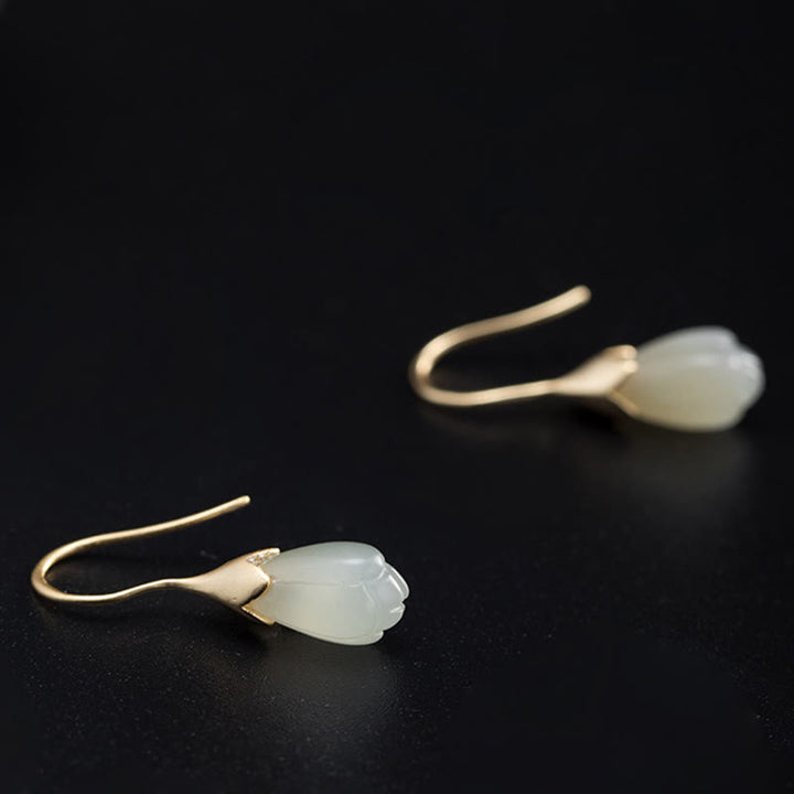 Orecchini pendenti Buddha Stones in argento sterling 925 con giada Hetian e magnolia - image 3