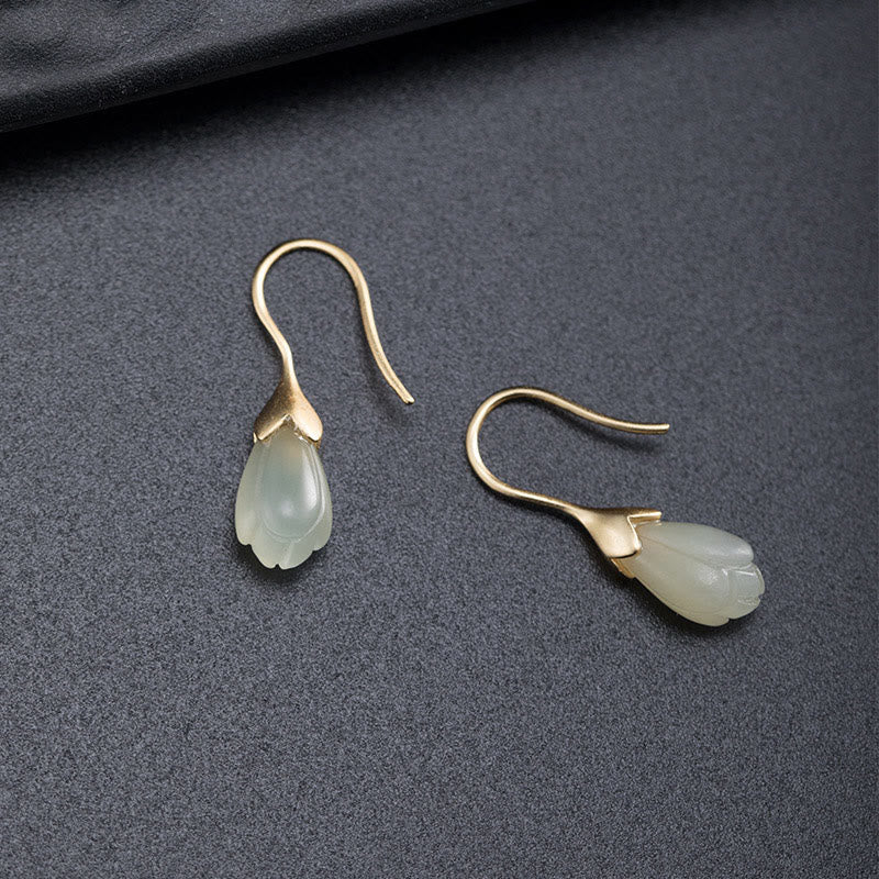 Orecchini pendenti Buddha Stones in argento sterling 925 con giada Hetian e magnolia - image 4