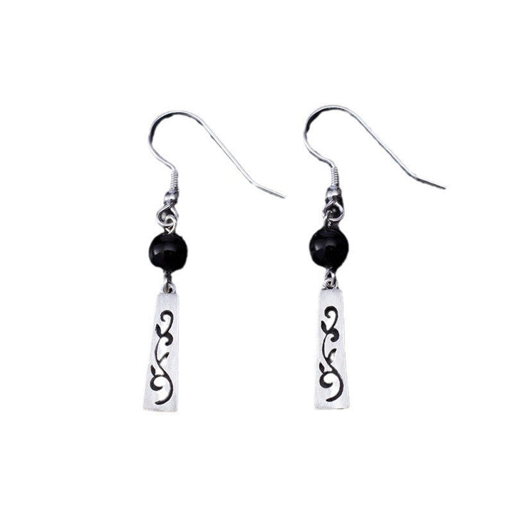 Orecchini pendenti con protezione a forma di vite cava in onice nero in argento sterling 925 Buddha Stones - image 6