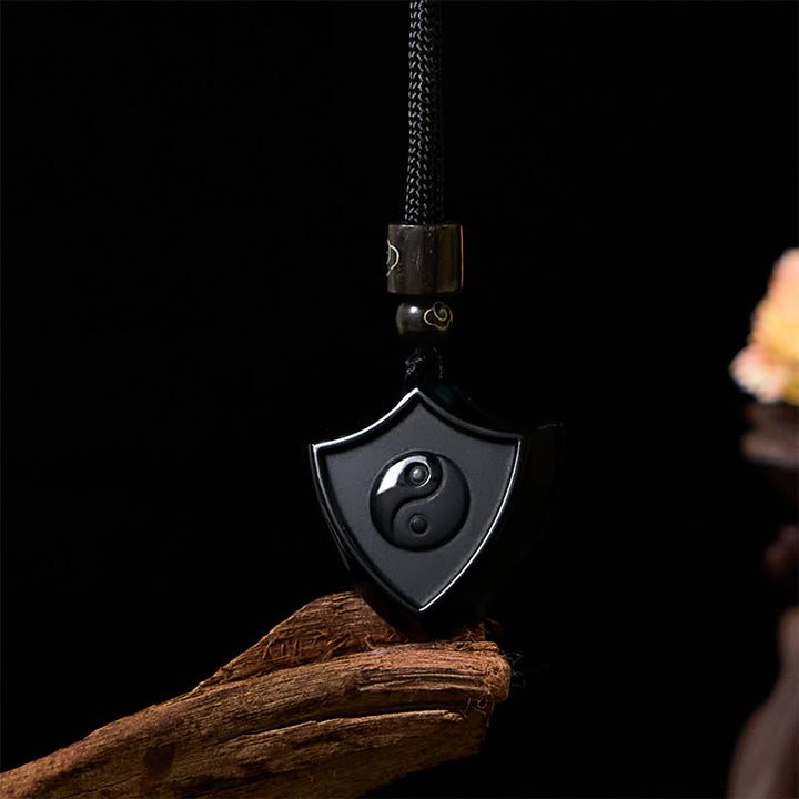 Buddha Stones Scudo di ossidiana nera Modello Simbolo Yin Yang Forza Collana Pendente - Scudo YIN YANG - image 1