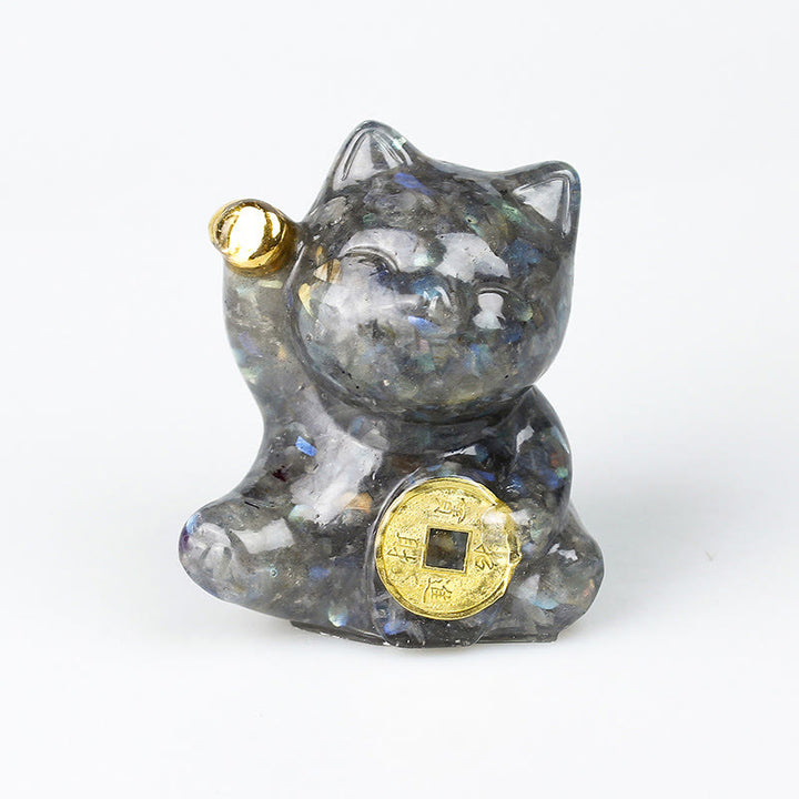 Buddha Stones Gatto portafortuna moneta di rame turchese labradorite cristallo rosa ametista forza decorazione per la casa - Lalasite - Circa 5,5*6*4 cm - image 3