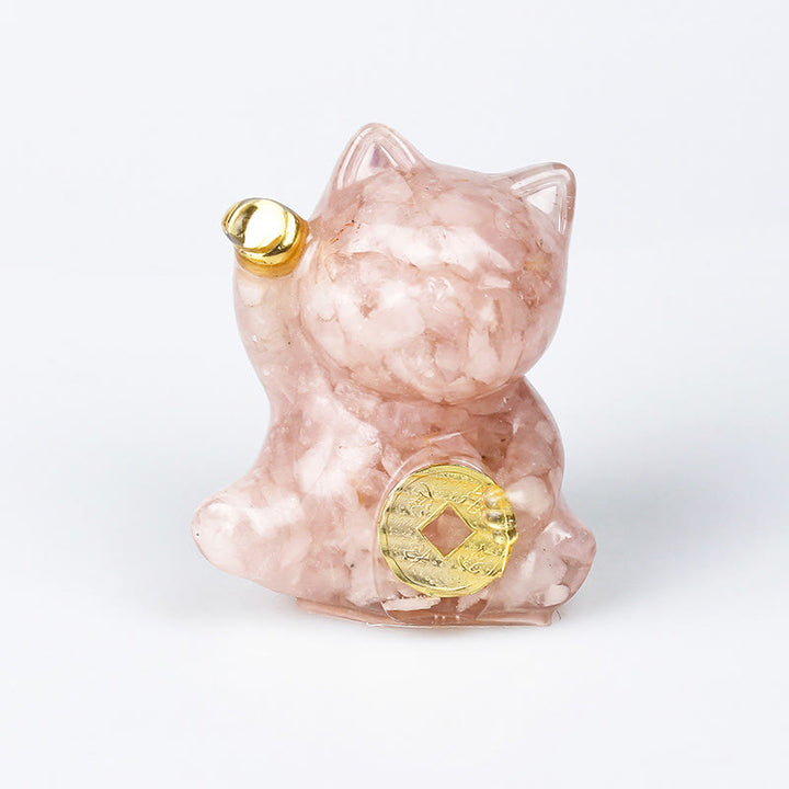 Buddha Stones Gatto portafortuna moneta di rame turchese labradorite cristallo rosa ametista forza decorazione per la casa - Cristallo rosa - Circa 5,5*6*4 cm - image 5