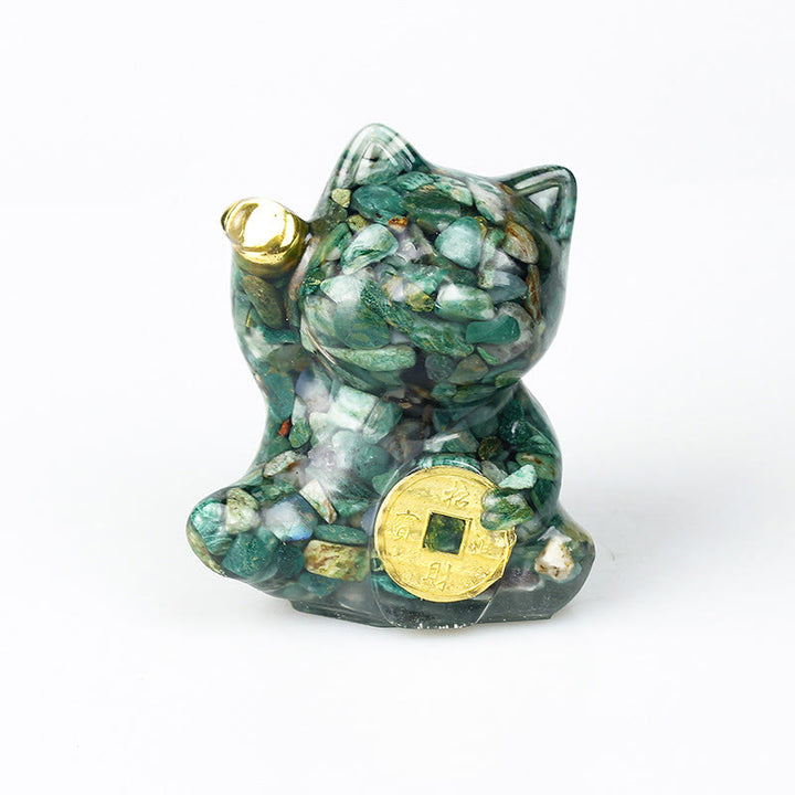 Buddha Stones Gatto portafortuna moneta di rame turchese labradorite cristallo rosa ametista forza decorazione per la casa - Agata verde - Circa 5,5*6*4 cm - image 16