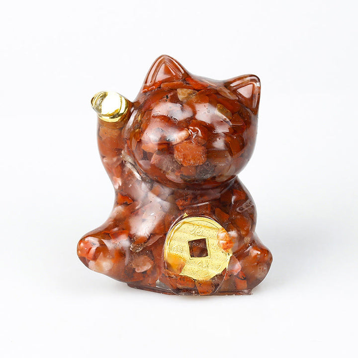 Buddha Stones Gatto portafortuna moneta di rame turchese labradorite cristallo rosa ametista forza decorazione per la casa - Agata rossa - Circa 5,5*6*4 cm - image 17