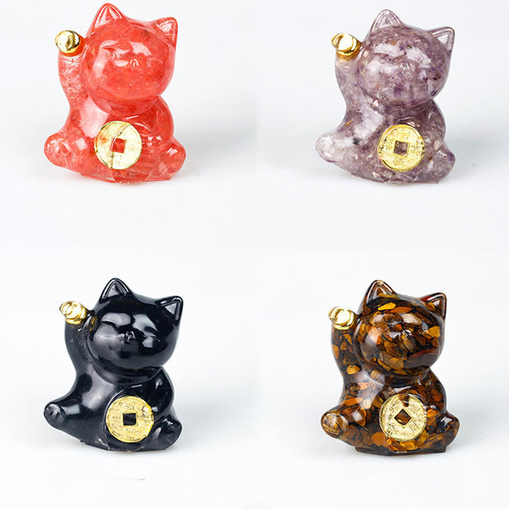 Buddha Stones Gatto portafortuna moneta di rame turchese labradorite cristallo rosa ametista forza decorazione per la casa - image 29
