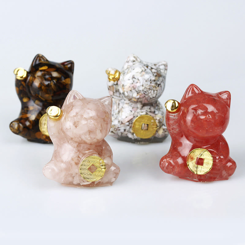 Buddha Stones Gatto portafortuna moneta di rame turchese labradorite cristallo rosa ametista forza decorazione per la casa - image 28