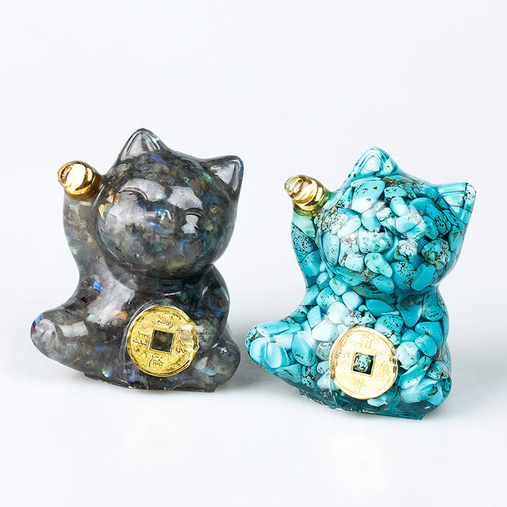 Buddha Stones Gatto portafortuna moneta di rame turchese labradorite cristallo rosa ametista forza decorazione per la casa - image 33