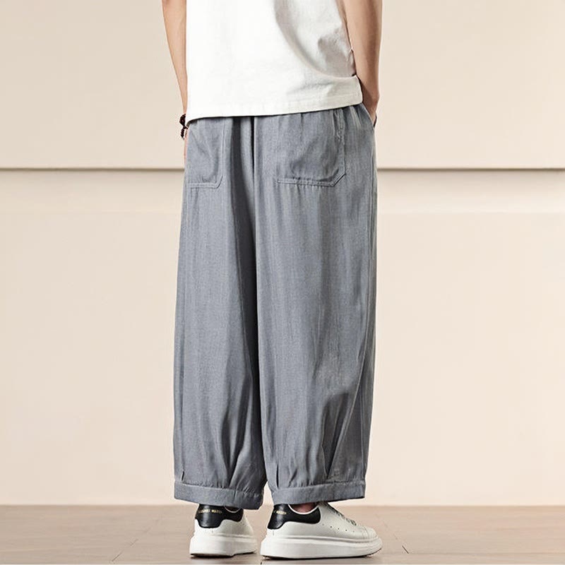 Pantaloni larghi da uomo con coulisse e tasche, tinta unita, modello Buddha Stones Spring - image 14