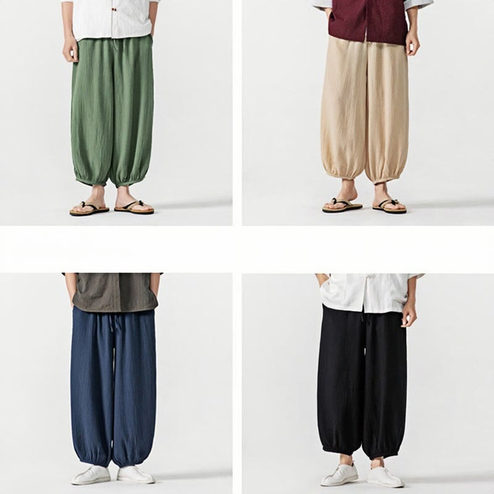 Pantaloni da uomo in cotone con coulisse, tinta unita, con tasche, motivo Buddha Stones - image 42