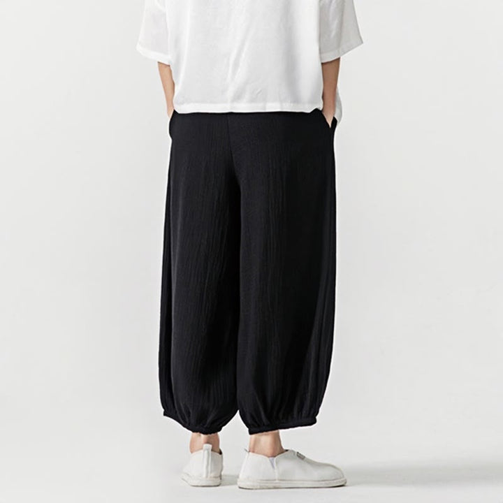 Pantaloni da uomo in cotone con coulisse, tinta unita, con tasche, motivo Buddha Stones - image 15