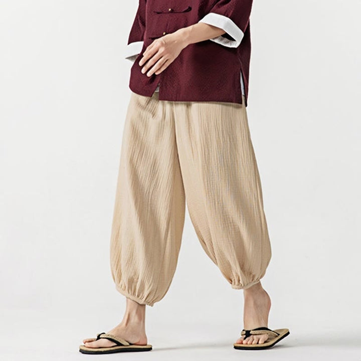 Pantaloni da uomo in cotone con coulisse, tinta unita, con tasche, motivo Buddha Stones - image 4