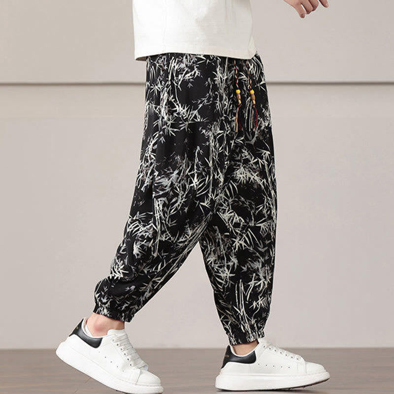 Pantaloni harem da uomo con coulisse e tasche con motivo a foglie di bambù Buddha Stones - image 16