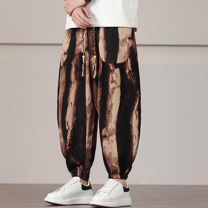 Pantaloni harem da uomo con coulisse e tasche con motivo a strisce Buddha Stones - image 12