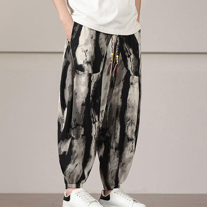 Pantaloni harem da uomo con coulisse e tasche con motivo a strisce Buddha Stones - image 4