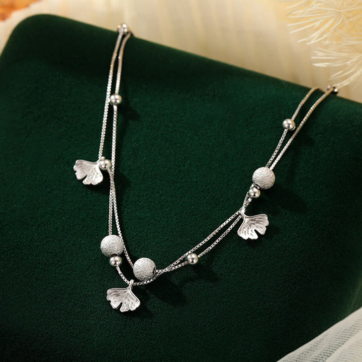 Buddha Stones 925 Sterling Silver Ginkgo Leaf Doppio Strato di Protezione Cavigliera - image 2