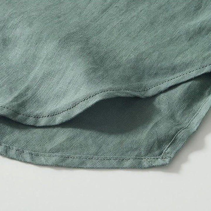Camicia da uomo in lino a maniche corte con colletto alla coreana e bottoni a Buddha Stones Daily - image 21