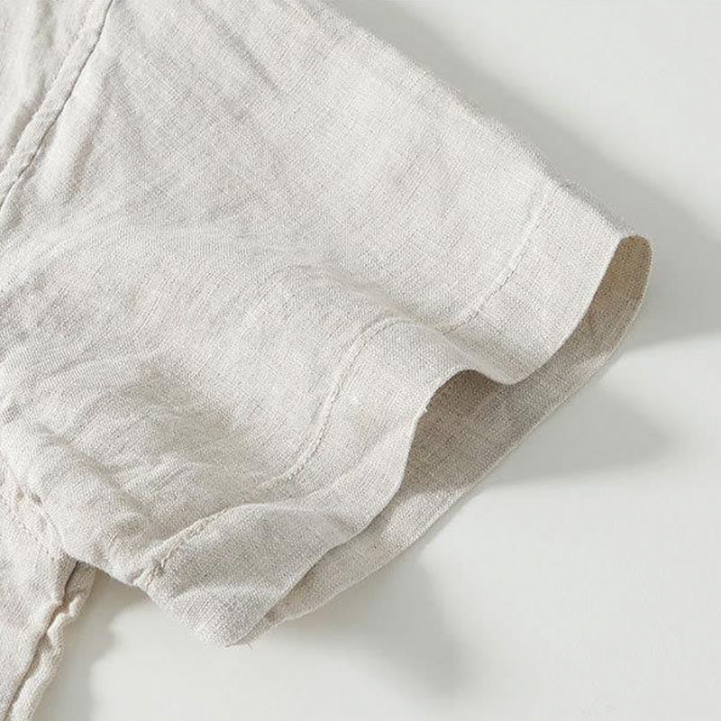Camicia da uomo in lino a maniche corte con colletto alla coreana e bottoni a Buddha Stones Daily - image 16