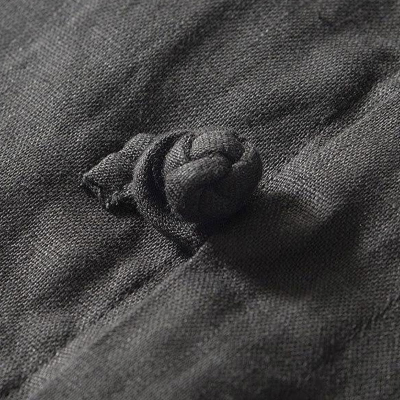 Camicia da uomo in lino a maniche corte con colletto alla coreana e bottoni a Buddha Stones Daily - image 3