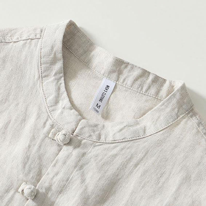 Camicia da uomo in lino a maniche corte con colletto alla coreana e bottoni a Buddha Stones Daily - image 14
