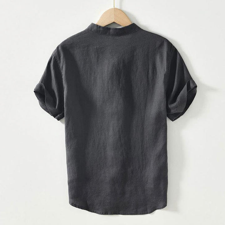Camicia da uomo in lino a maniche corte con colletto alla coreana e bottoni a Buddha Stones Daily - image 1