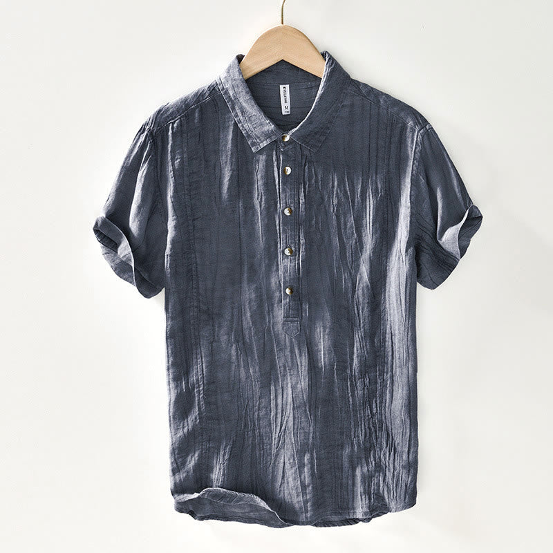 Camicia da uomo in lino ramiè con risvolto semplice e bottoni a metà, motivo Buddha Stones - Grigio ardesia - US/UK/AU44, EU54 (4XL) - image 14