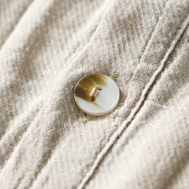 Camicia da uomo in lino ramiè con risvolto semplice e bottoni a metà, motivo Buddha Stones - image 2