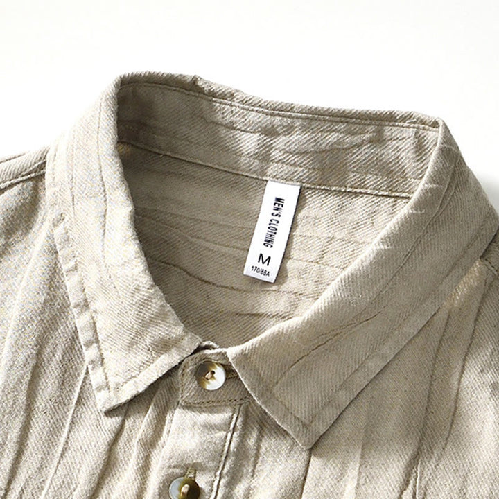 Camicia da uomo in lino ramiè con risvolto semplice e bottoni a metà, motivo Buddha Stones - image 1