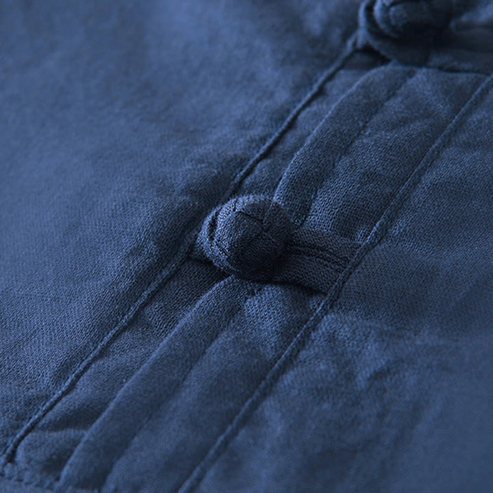 Camicia da uomo in cotone e lino con bottoni a mezza manica, modello Buddha Stones, morbida e semplice, con scollo a giro e bottoni a rana - image 8