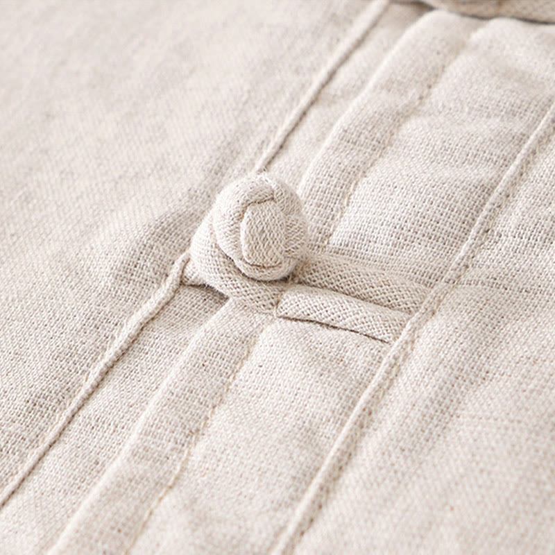 Camicia da uomo in cotone e lino con bottoni a mezza manica, modello Buddha Stones, morbida e semplice, con scollo a giro e bottoni a rana - image 2