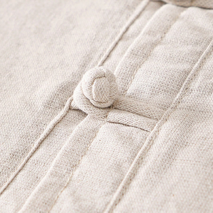 Camicia da uomo in cotone e lino con bottoni a mezza manica, modello Buddha Stones, morbida e semplice, con scollo a giro e bottoni a rana - image 2
