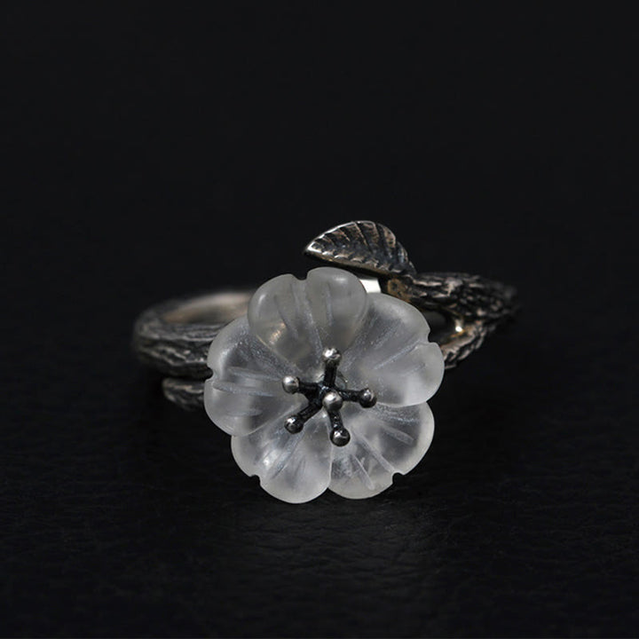 Anello di guarigione regolabile con fiore scheletro di cristallo bianco in argento sterling 925 Buddha Stones - Stile retrò (diametro interno 17,5 mm) - image 9