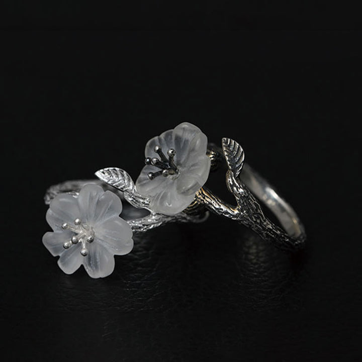 Anello di guarigione regolabile con fiore scheletro di cristallo bianco in argento sterling 925 Buddha Stones - image 12